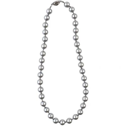 Glass Pearl Necklace, with 925 Sterling Silver, Round & for woman Approx 17.7 Inch 