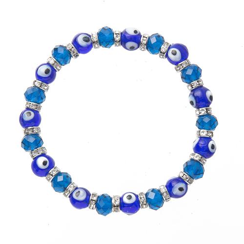 Evil Eye Jewelry Bracelet, Lampwork, with Crystal, fashion jewelry & Unisex & evil eye pattern, blue, 8mm Approx 18 cm 