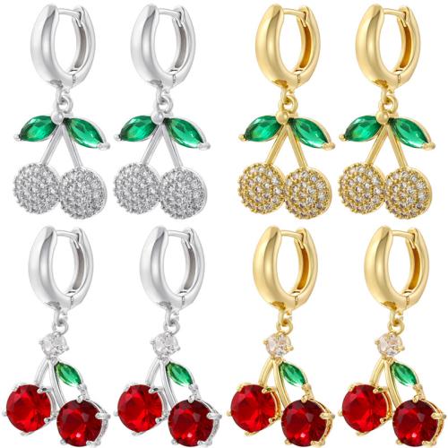 Cubic Zirconia Pendiente Brass Micro Pave, metal, Cereza, chapado, diferentes estilos para la opción & micro arcilla de zirconia cúbica & para mujer, más colores para la opción, Vendido por UD