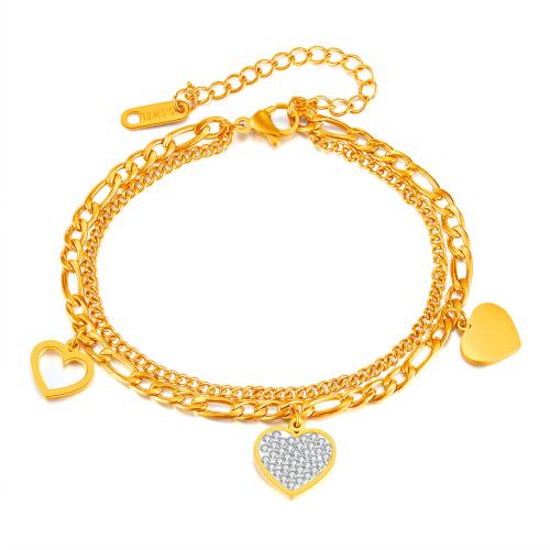 Acero inoxidable Pulsera con dijes, acero inoxidable 304, chapado, Doble capa & micro arcilla de zirconia cúbica & para mujer, más colores para la opción, Vendido por UD