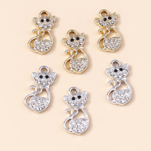 Zinc Alloy Rhinestone Pendants, Cat, plated, DIY & with rhinestone 