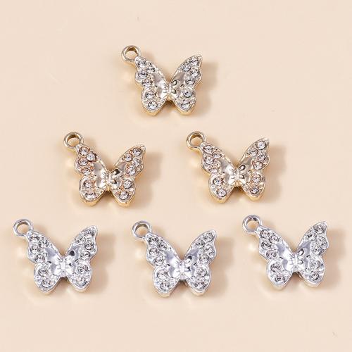 Zinc Alloy Rhinestone Pendants, Butterfly, plated, DIY & with rhinestone 