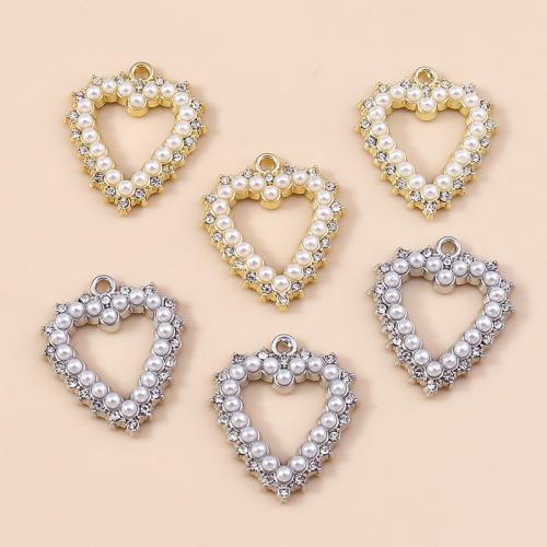 Zinc Alloy Rhinestone Pendants, with Plastic Pearl, Heart, plated, DIY & with rhinestone 