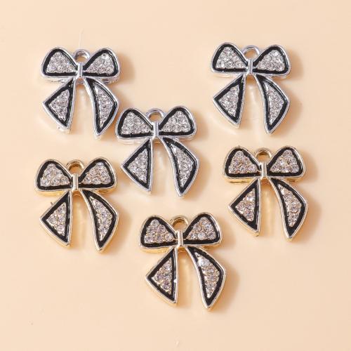 Zinc Alloy Rhinestone Pendants, Bowknot, plated, DIY & enamel & with rhinestone 