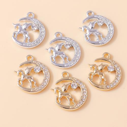 Zinc Alloy Rhinestone Pendants, Unicorn, plated, DIY & with rhinestone 