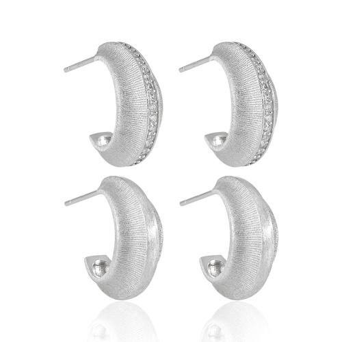 Argent sterling 925 boucle d oreille dormeuse, styles différents pour le choix & tréfilage métallique & pour femme & avec strass & mat, earring length 10-18mm, Vendu par paire[