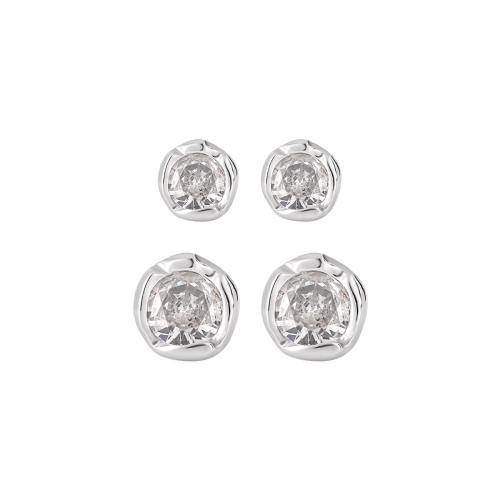 Argent sterling 925 boucle d oreille dormeuse, Rond, Plaqué de platine, normes différentes pour le choix & pavé de micro zircon & pour femme, Vendu par paire