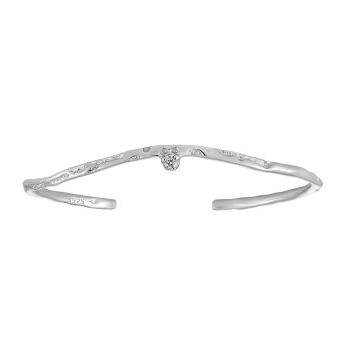 Argent sterling 925 bracelet manchette, Plaqué de platine, pavé de micro zircon & pour femme, Diamètre inté Environ 60mm, Vendu par PC