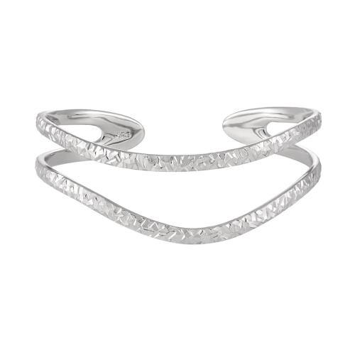 Argent sterling 925 bracelet manchette, Plaqué de platine, Double couche & Coupe de fleurs & pour femme & creux, Diamètre inté Environ 60mm, Vendu par PC