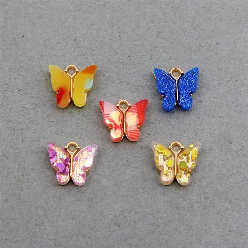 Colgantes de acrílico de la aleación de Zinc , con Acrílico, Mariposa, chapado en color dorado, Bricolaje, más colores para la opción, 13x14x3mm, 100PCs/Bolsa, Vendido por Bolsa