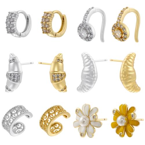 Cubic Zirconia Pendiente Brass Micro Pave, metal, chapado, diferentes estilos para la opción & micro arcilla de zirconia cúbica & para mujer, más colores para la opción, Vendido por Par