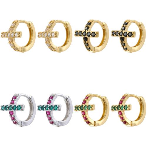 Cubic Zirconia Pendiente Brass Micro Pave, metal, chapado, Joyería & micro arcilla de zirconia cúbica & para mujer, más colores para la opción, Vendido por Par