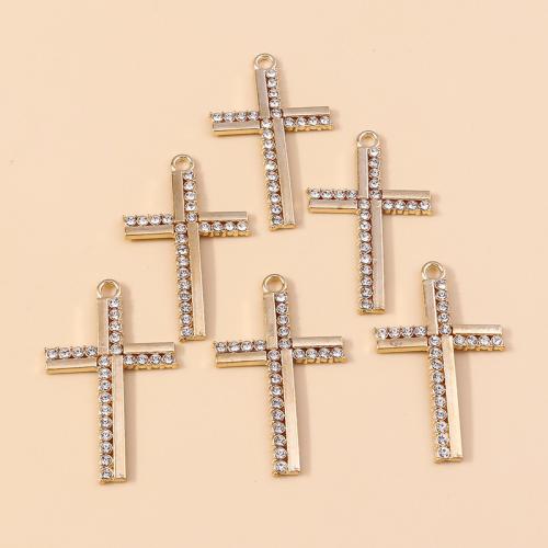 Colgantes de Aleación de Zinc en Forma Cruces, chapado, Bricolaje & con diamantes de imitación, 5PCs/Bolsa, Vendido por Bolsa