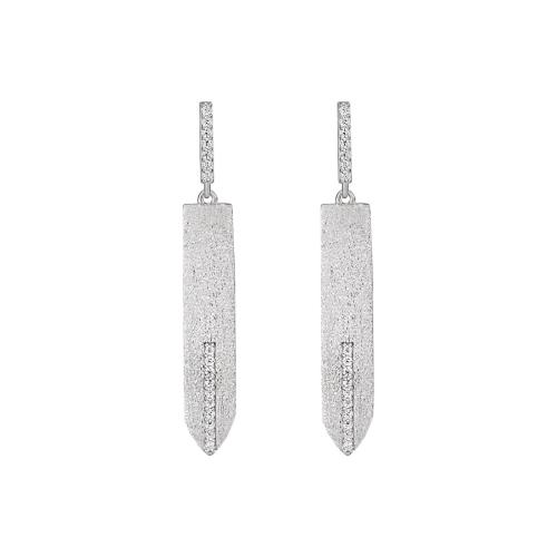 Argent sterling 925 Boucle d'oreille goutte, épéesabre, Plaqué de platine, pavé de micro zircon & pour femme & givré Vendu par paire