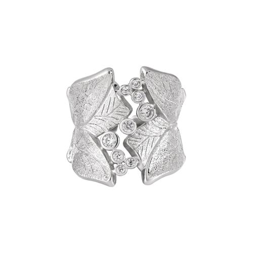 Cubic Zirconia Micro Pave Sterling Silver Finger Ring, 925 Sterling Silver, Leaf, platinum plated, micro pave cubic zirconia & for woman, US Ring [