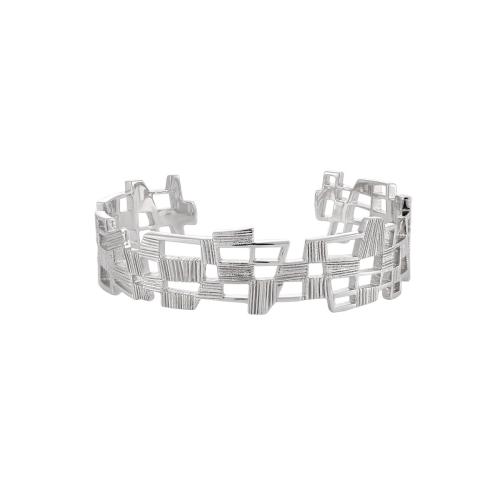 Argent sterling 925 bracelet manchette, Plaqué de platine, tréfilage métallique & pour femme & creux, Diamètre inté Environ 58mm, Vendu par PC