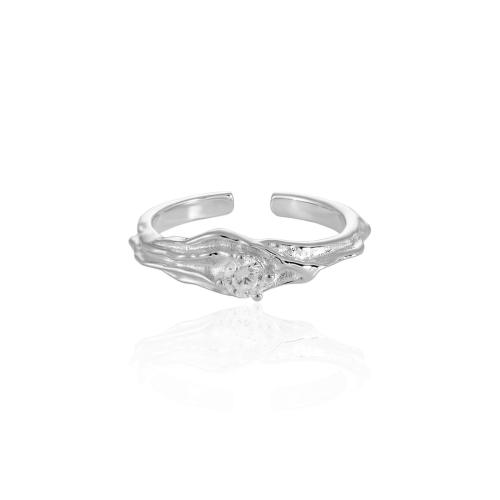 925 Sterling Silver Cuff Finger Ring, adjustable & micro pave cubic zirconia & for woman US Ring .5 [