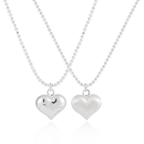 925 Sterling Silver Necklace, with 2inch extender chain, Heart, ball chain & for woman, silver color Approx 16.1 Inch 