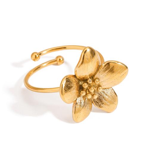 Stainless Steel Finger Ring, 304 Stainless Steel, Flower, gold color plated, fashion jewelry, golden 