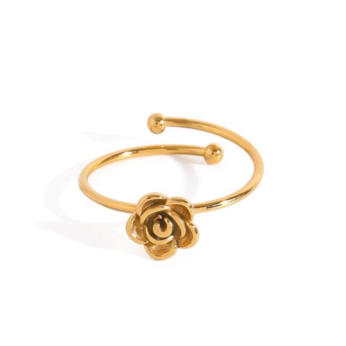 Stainless Steel Finger Ring, 304 Stainless Steel, Flower, gold color plated, fashion jewelry, golden 