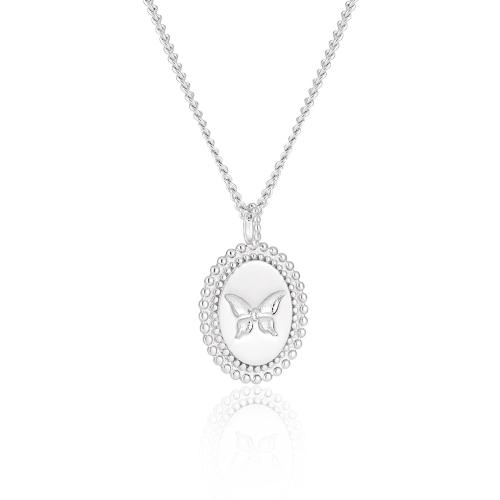 925 Sterling Silver Necklace, with 2inch extender chain, Flat Oval, platinum plated, sideways chain & for woman Approx 15.7 Inch 