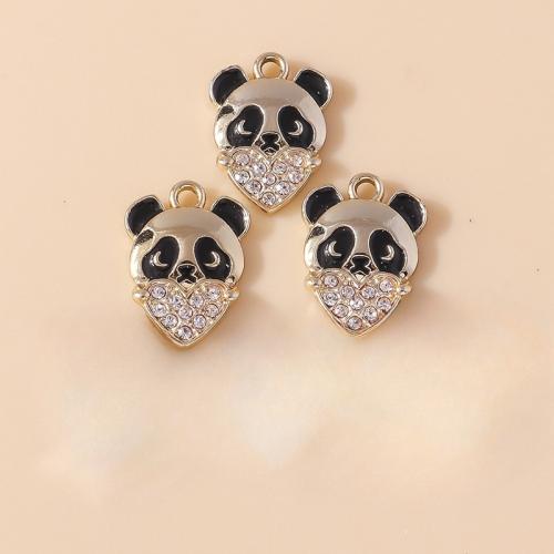 Zinc Alloy Rhinestone Pendants, Panda, plated, DIY & enamel & with rhinestone 