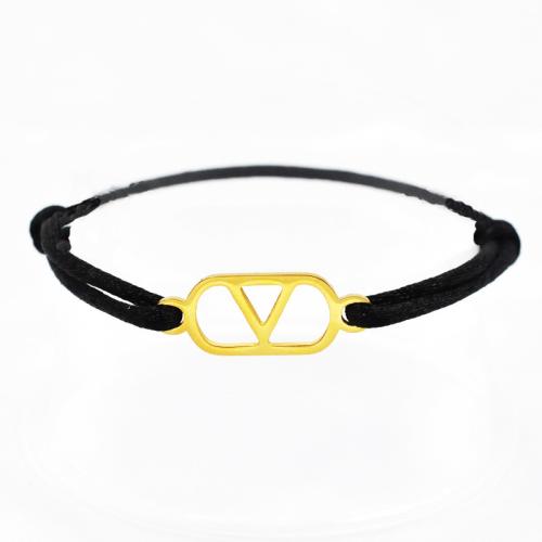 304 Stainless Steel Bracelet, with Polyester Cord, Letter V, plated, Unisex & adjustable & hollow Approx 6-10 Inch 