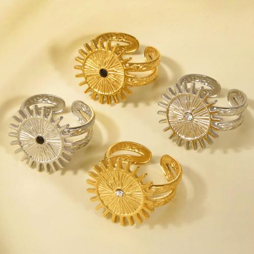 Strass Edelstahl Fingerring, 304 Edelstahl, mit Strass, Sonne, Vakuum-Ionen-Beschichtung, Einstellbar & Modeschmuck & für Frau, keine, verkauft von PC
