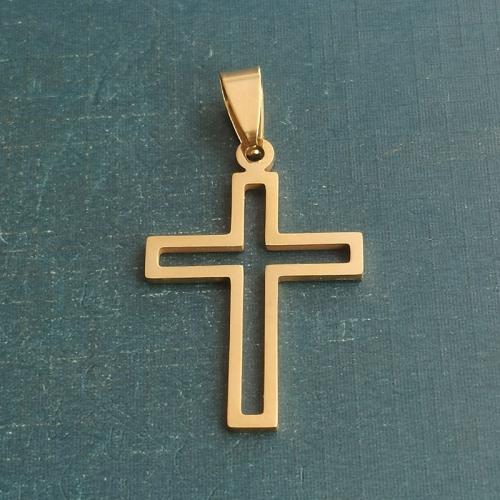 Titanium Steel Pendants, Cross, polished, DIY, gold 