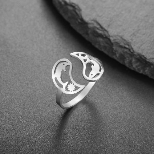 Stainless Steel Finger Ring, 304 Stainless Steel, Whale, plated, for woman inner ~20mm 