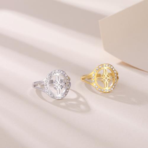 Strass Edelstahl Fingerring, 304 Edelstahl, rund, plattiert, für Frau & mit Strass, keine, inner diameter:17~20mm, verkauft von PC