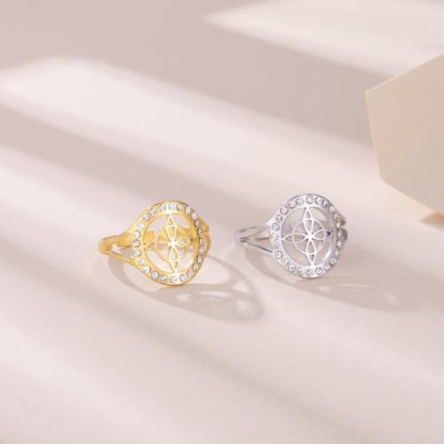 Strass Edelstahl Fingerring, 304 Edelstahl, rund, plattiert, für Frau & mit Strass, keine, inner diameter:17~20mm, verkauft von PC