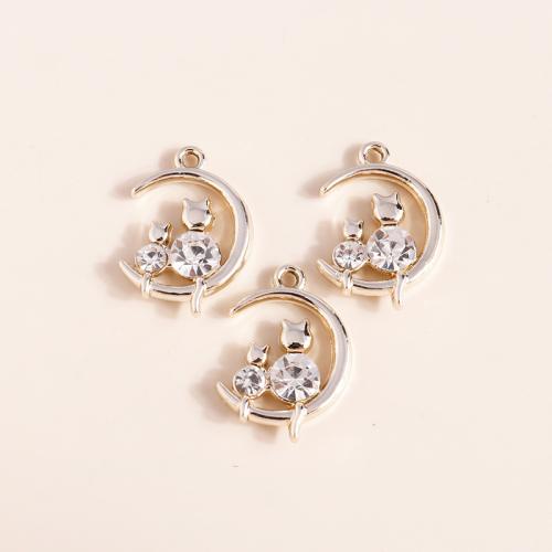 Zinc Alloy Rhinestone Pendants, Moon, plated, DIY & with rhinestone 