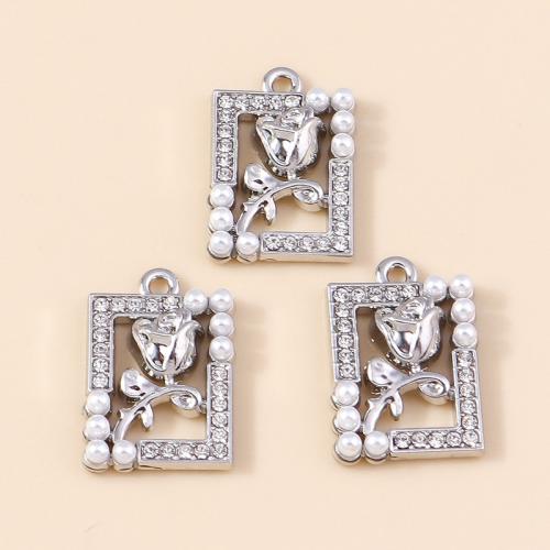 Zinc Alloy Rhinestone Pendants, with Plastic Pearl, Tulip, plated, DIY & with rhinestone 