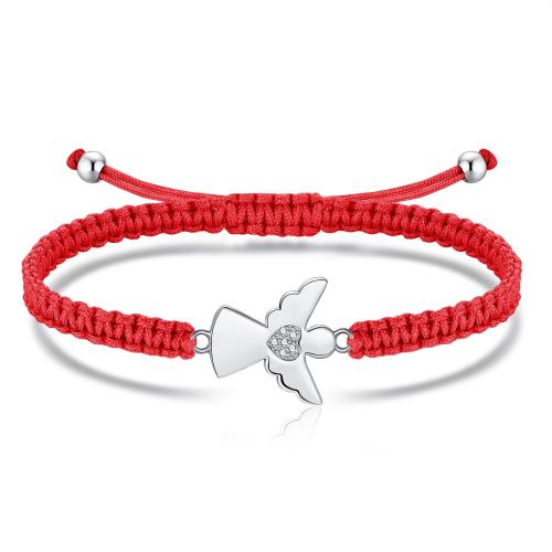 cordon de polyester bracelet, avec alliage de zinc, ange, fait à la main, tressé & pour femme & avec strass, plus de couleurs à choisir Environ 6.3-9.4 pouce, Vendu par PC