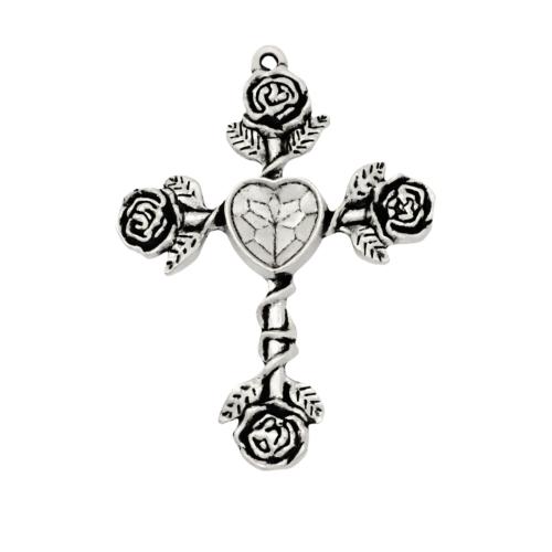 Colgantes de Aleación de Zinc en Forma Cruces, chapado en color de plata antigua, Bricolaje, 50.9x37.9mm, 100PCs/Bolsa, Vendido por Bolsa