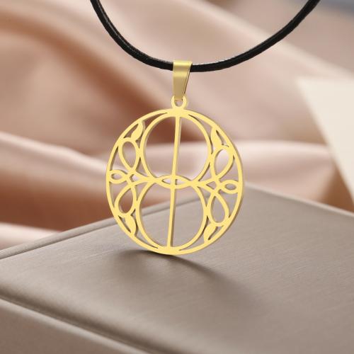 Collier de bijoux en acier inoxydable, Acier titane, avec cordon en cuir, Rond, Placage, styles différents pour le choix & pour femme, plus de couleurs à choisir cm, Vendu par PC