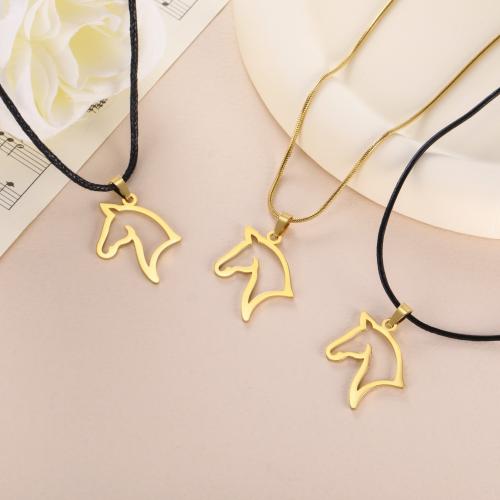 Titanium Steel Jewelry Necklace, with leather cord & Wax Cord, Horse, plated & for woman cm 