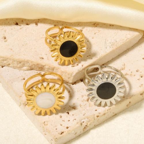 Esmalte de acero inoxidable anillo de dedo, acero inoxidable 304, sol, chapado en color dorado, para mujer, más colores para la opción, Vendido por UD
