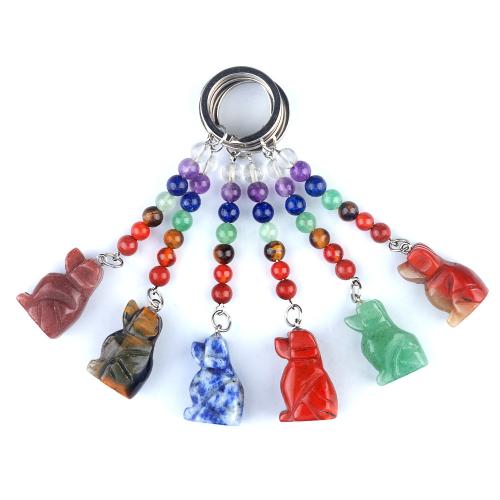 Naturstein Karabiner mit Schlüsselringen, mit Zinklegierung, Hund, Modeschmuck & verschiedenen Materialien für die Wahl, keine, verkauft von PC[