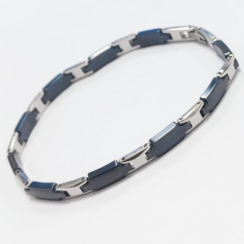 Titanium Steel Bracelet & Bangle, with Porcelain, silver color plated, for man, black .5 cm 