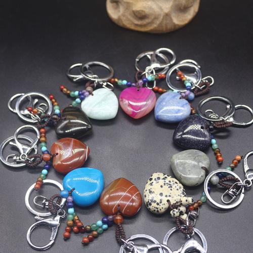 Цинк сплава ключевой цепи украшения, Природный камень, с цинковый сплав, ювелирные изделия моды & различные модели для выбора, Много цветов для выбора, Heart 3*3*0.9cm, pentacle 3*3*0.7cm, moon 3*2.8*0.5cm, продается PC[