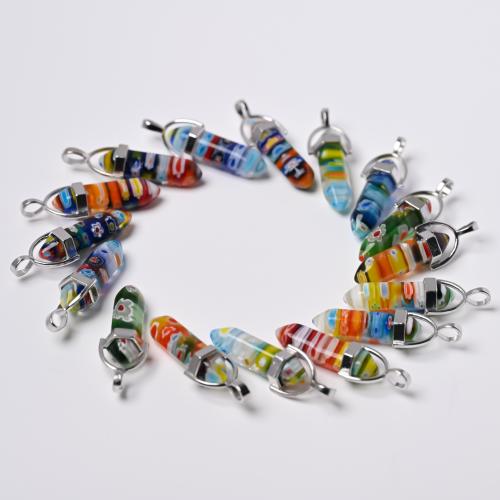 Millefiori Scheibe Glas Anhänger, Lampwork, mit Zinklegierung, DIY, keine, 12x42mm, verkauft von PC