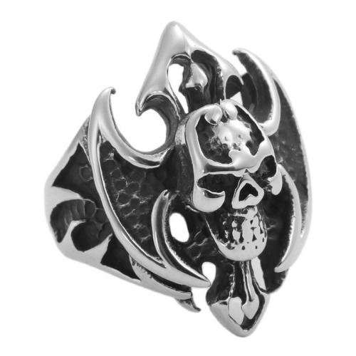 Stainless Steel Finger Ring, 316 Stainless Steel, Skull, polished, fashion jewelry & for man, silver color 