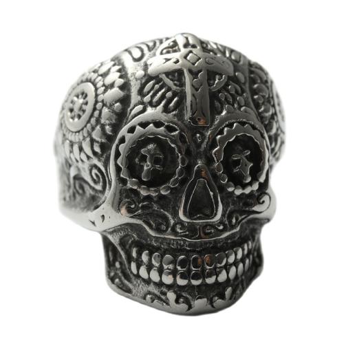 Stainless Steel Finger Ring, 316 Stainless Steel, Skull, polished, fashion jewelry & for man, silver color 