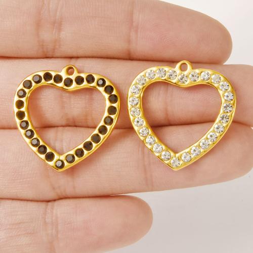 Rhinestone Stainless Steel Pendants, 304 Stainless Steel, Heart, Vacuum Ion Plating, DIY & with rhinestone 