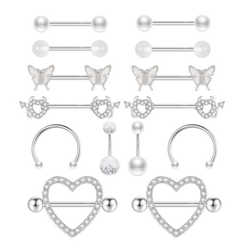 304 Edelstahl Brustpiercings, mit Kunststoff Perlen, für Frau & mit Strass, keine, verkauft von setzen