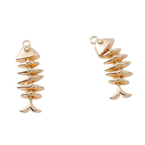 Bijoux pendentifs en laiton, Squelette de poisson, Placage de couleur d'or, DIY, Or Vendu par sac