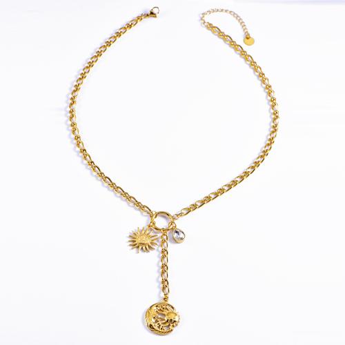 Collier de bijoux en acier inoxydable, Acier inoxydable 304, Placage, styles différents pour le choix & pour femme & avec strass, doré, Vendu par PC