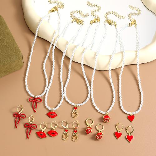 ensemble de bijoux en alliage zinc et émail, alliage de zinc, avec perle de plastique, Placage, styles différents pour le choix & pour femme, Vendu par PC